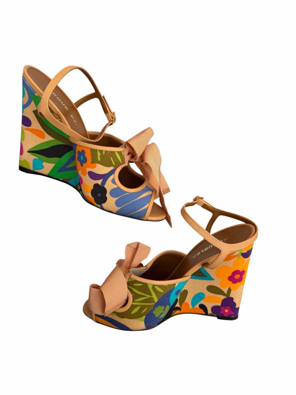 L La DoubleJ Floral Bow Wedge Ankle-Strap Sandals Size 39